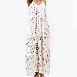 White and Brown Patterned Maxi Dress